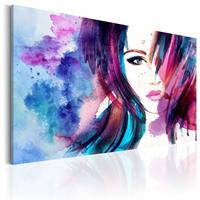 Karo-art Schilderij - Watercolor Girl, Paars/Blauw, premium print