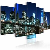 Karo-art Schilderij - New York City - Stad in het Blauw, 5luik, premium print