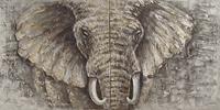 Karo-art Schilderij - Handgeschilderd - Olifant op olieverf, 2 delen, 3 maten