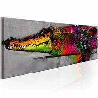 Karo-art Schilderij - Gekleurde Alligator , grijs multi kleur