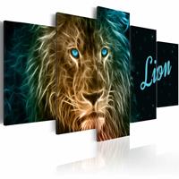 Karo-art Schilderij - Lion, leeuw, met tekst, print op canvas, wanddecoratie, 5luik