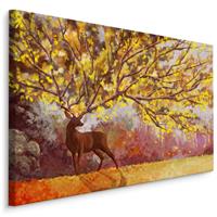 Karo-art Schilderij - Hert met boom gewei (print op canvas), multi-gekleurd, wanddecoratie