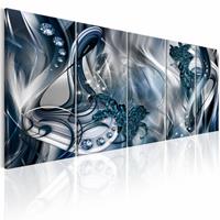 Karo-art Schilderij - Blauwe gloed , zilver look blauw , 5 luik