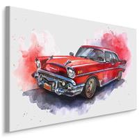 Karo-art Schilderij - Rode Oldtimer, print op canvas, premium print