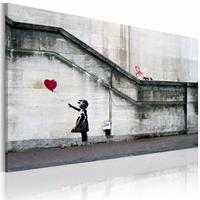 Karo-art Schilderij - Meisje met de ballon (Banksy) 40x60cm , wanddecoratie , premium print op canvas