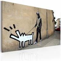 Karo-art Schilderij - Banksy - Blaffende hond, 40x60cm , wanddecoratie , premium print op canvas