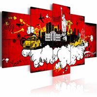 Karo-art Schilderij - New York: Comic, Rood, 5luik , wanddecoratie , premium print op canvas