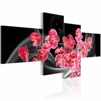 Karo-art Schilderij - Boeket -Orchidee , rood zwart , 4 luik