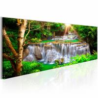 Karo-art Schilderij - Waterval - Panorama, groen/bruin, premium print op canvas, 1 deel