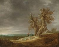 Karo-art Schilderij - Jan van Goyen, Landschap met twee eiken, 1641, 90x70cm