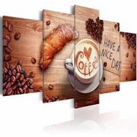 Karo-art Schilderij - Have a nice day! Koffie en croissant. 5luik