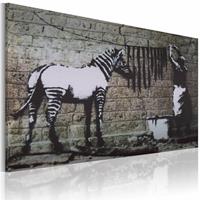 Karo-art Schilderij - Banksy - Zebra Wassen, 40x60cm , zwart wit , wanddecoratie , premium print op canvas