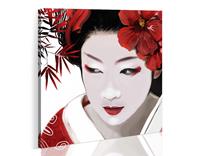 Karo-art Schilderij - Japanse Geisha, Rood/Wit, 1luik, Premium print