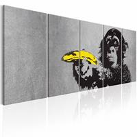 Karo-art Schilderij - Aap en Banaan - Banksy , 5 luik