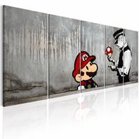 Karo-art Schilderij - Mario Bros op Beton - Banksy , grijs , 5 luik , politie