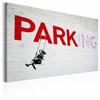 Karo-art Schilderij - Banksy - Parking , grijs rood , wanddecoratie , premium print op canvas