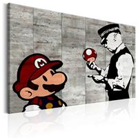 Karo-art Schilderij - Mario en politieagent op beton , Banksy , betonlook