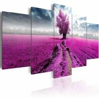 Karo-art Schilderij - Paars Veld, 5luik , wanddecoratie , premium print op canvas