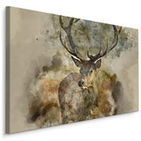 Karo-art Schilderij -Canvas print van abstract hert in bruine tinten, premium print