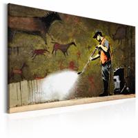 Karo-art Schilderij - Banksy - Grot tekening , bruin , wanddecoratie , premium print op canvas