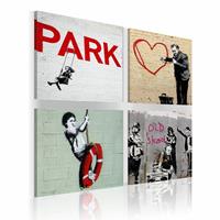 Karo-art Schilderij - Banksy - Stedelijke Inspiratie, 4luik , multikleur , wanddecoratie , premium print op canvas