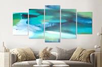 Karo-art Schilderij -Abstract blauw, 5 luik, 200x100cm, Premium print