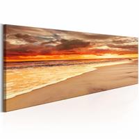 Karo-art Schilderij - Prachtige zonsondergang op het strand , oranje