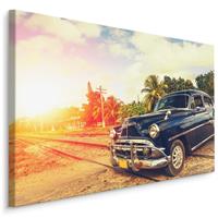 Karo-art Schilderij -Retro auto in het zwart, wanddecoratie, premium print