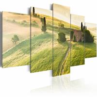 Karo-art Schilderij - Toscane, Groen, 5luik , wanddecoratie , premium print op canvas