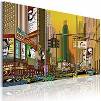 Karo-art Schilderij - New York City - Cartoon II, Multi-gekleurd, 3luik, premium print