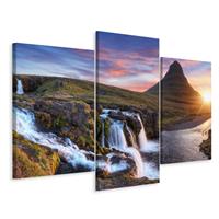 Karo-art Schilderij - Kirkjufell, Kerkberg, berg in IJsland, 3 luik, premium print