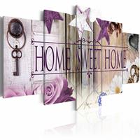 Karo-art Schilderij - Home Sweet Home - , Paars , 5 luik