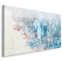 Karo-art Schilderij - Abstract beeld van een wereld stad, blauw/rood/grijs