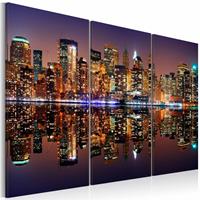 Karo-art Schilderij - New York City - Water Reflectie, Multi-gekleurd, 3luik, premium print