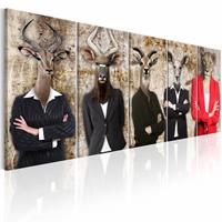 Karo-art Schilderij - Andere Gezichten , mannen met dierenmasker , 5 luik