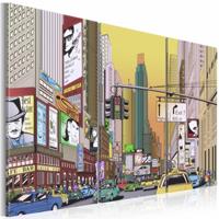 Karo-art Schilderij - New York City - Cartoon III, Multi-gekleurd, 3luik, wanddecoratie