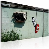 Karo-art Schilderij - Banksy - Schommelen, 40x60cm , wanddecoratie , premium print op canvas