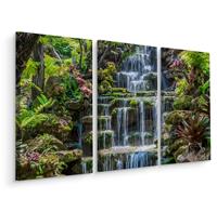 Karo-art Schilderij - Waterval in Thailand, 3 luik, premium print