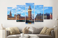 Karo-art Schilderij - Big Ben, Londen, 5 luik, 200x100cm , premium print