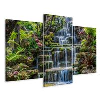 Karo-art Schilderij - Waterval in Thailand, 3 luik, premium print