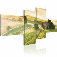 Karo-art Schilderij - Schilderij Toscane, Groen, 4luik , wanddecoratie , premium print op canvas