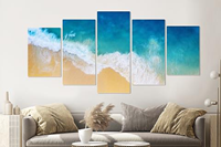 Karo-art Schilderij -Golven strand, van boven, 5 luik, 200x100cm, Premium print