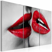 Karo-art Schilderij - Hot lips, Rood/Grijs, 3luik, Premium print