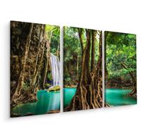 Karo-art Schilderij - Erawan Waterval Thailand, 3 luik, premium print