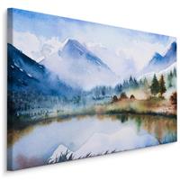 Karo-art Schilderij - Berglandschap en meer (print op canvas), 4 maten, multi-gekleurd, premium print