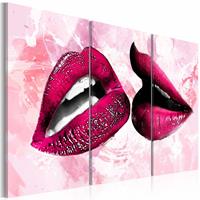 Karo-art Schilderij - Roze lippen, 3luik