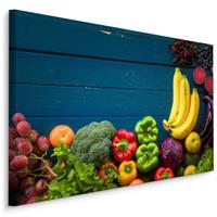 Karo-art Schilderij - Groente en fruit op hout (print op canvas), multi-gekleurd, wanddecoratie