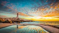 Karo-art Afbeelding op acrylglas - Peggy's cove vuurtoren zonsondergang