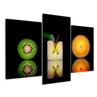 Karo-art Schilderij - Kiwi, appel, sinaasappel, 3 luik, premium print