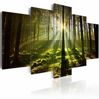 Karo-art Schilderij - Stilte van het Voorjaar, Groen, 5luik , premium print op canvas